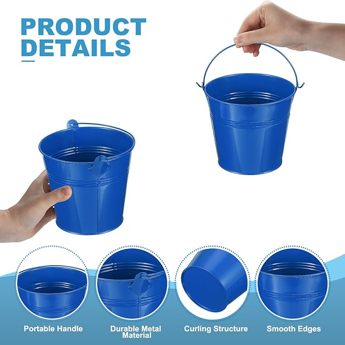PATIKIL 5.1"x4.7" Small Metal Buckets with Handle, 12 Pcs Mini Galvanized Bucket Colorful Easter Buckets for Crafts Party Favors Decoration, Deep Blue