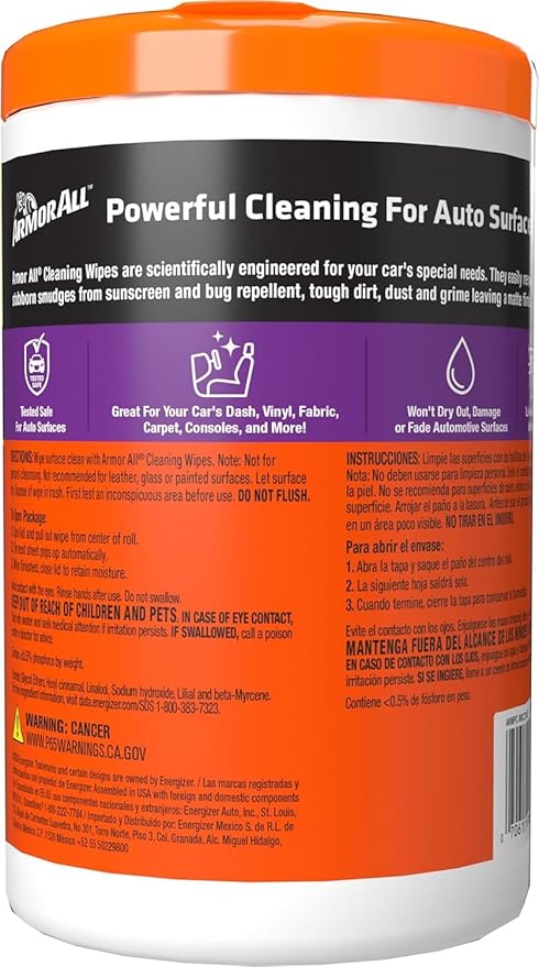 Armor All Car Cleaning Wipes, Gifts for Dad, Wipes for Car Interior and Car Exterior, 90 Wipes Each (Pack of 6)
