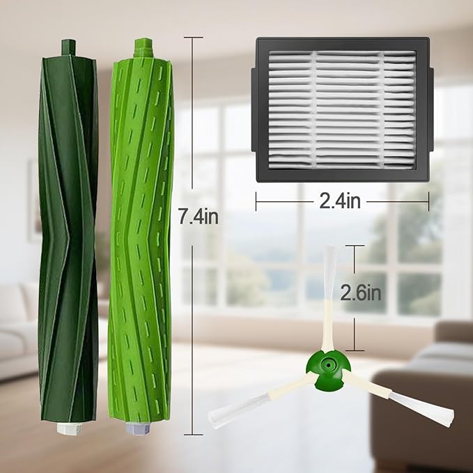 Anbowe Replacement Parts for Roomba iRobot i7 i7+ i3 i3+ i4 i4+ i5 i5+ i6 i6+ i8 i8+ i5+/j7 j6 j5 and Plus Version,(2 Set Rubber Brush,8 Side Brush)