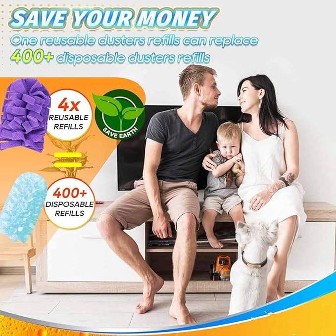 360°Electrostatic Duster Refills — The Sustainable Choice for a Dust-Free Home, Reusable & Washable Microfiber Duster Heads with Strong Electrostatic Adsorption,for Home (1 Handle + 10 Refills)