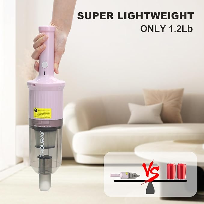 TROURAY 6-in-1 Rechargeable Household Stick Vacuum Cleaner, Convertible to Handheld, for All Kinds of Cleaning in Your Home on Hard Floors, Upholstery, Sofas, Cars (Pink)