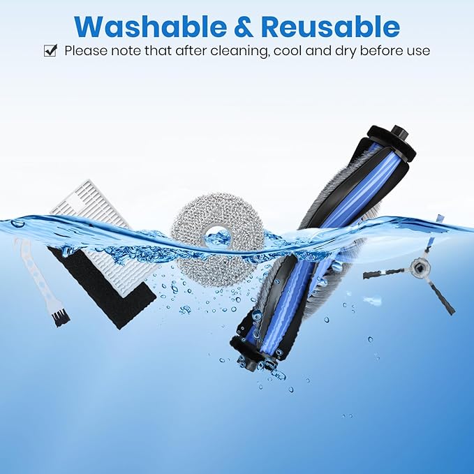 Bluevisk M3 Replacement Parts for Lefant M3 Accessories Robotic Vacuum Cleaner Parts 2 Roller Brush,4 HEAP, 6 Mops, 6 Dust Bags, 6 Side Brushes, 1 Clean Brush