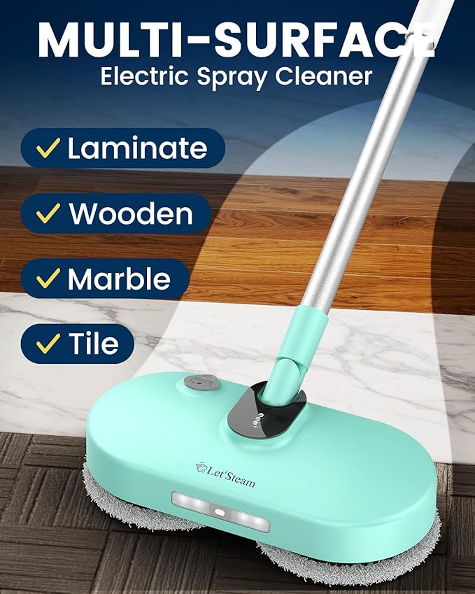 Cordless Electric Mop,Dual-Motor Powerful Spin Mop with Led Headlight&Water Spray,2600mAh Battery Rechargeable Floor Scrubber with 350ml Water Tank for Floor Cleaning