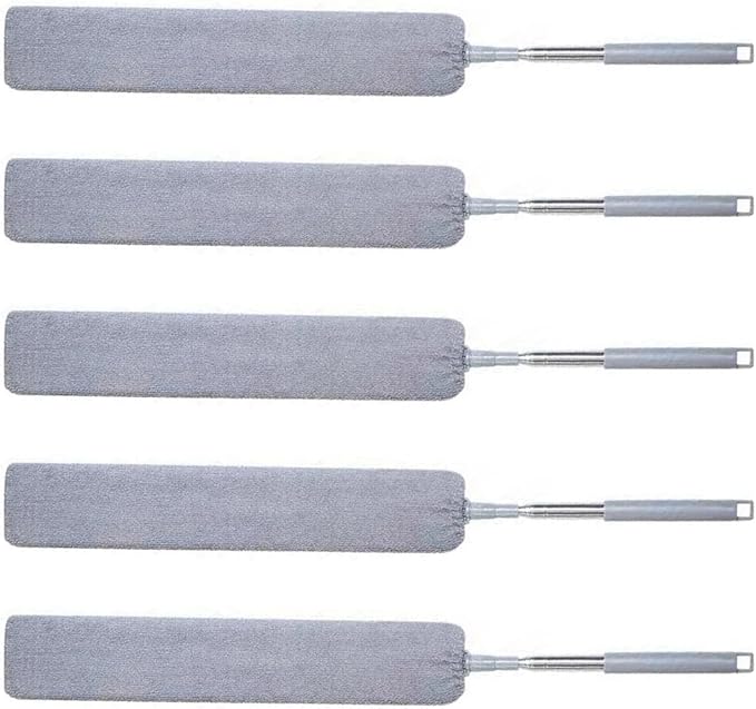 TopHomer 5 Pieces Retractable Gap Dust Cleaner Brush with Washable and Removable Duster Cloth for Cleaning Under Appliances Furniture Couch Fridge (Grey)