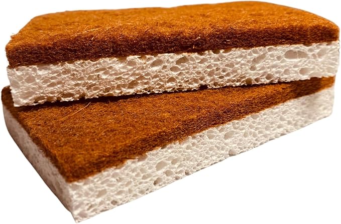 BPA Free Premium 6-Pack Biodegradable Natural Kitchen Dish Sponge Vegan Plant-Based All-Natural Non-Scratch Coconut Fiber & Wood Cellulose sponges Eco-Friendly Organic EcoGrove