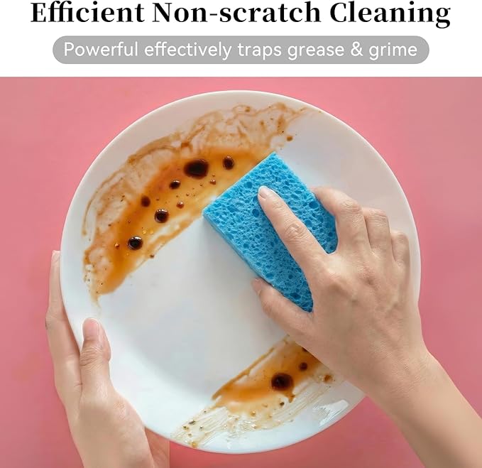 Mkobon 6 Pcs Kitchen Sponges for Dishes Cleaning, Non Scratch for Non Stick Cookware, Compressed Natural Cellulose Sponges, Dish Washing Scrubbers, Scrubbing Pads for Household, Bathroom (Blue)