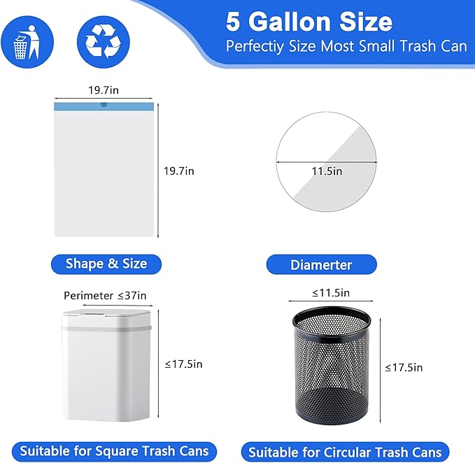 5 Gallon Trash Bags, 360 Count -1.2 Mil Drawstring Small Garbage Bags, White Plastic Trash Can Liners for Bathroom Accessories, 18 Liter, Bedroom, Dorm Room Essentials, Office