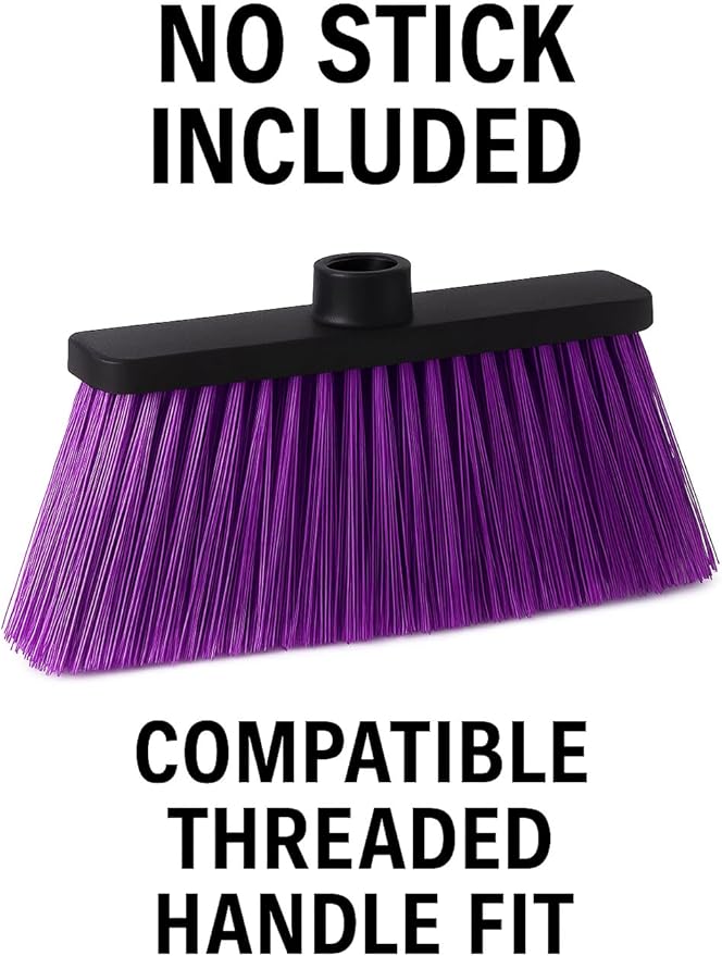 Healing Atlas ALMA Deep Purple 14" Soft Flagged Broom Head – Indoor Sweep – Universal 7/8" Thread – Eco-Friendly Recycled PP (Purple, ALMA)