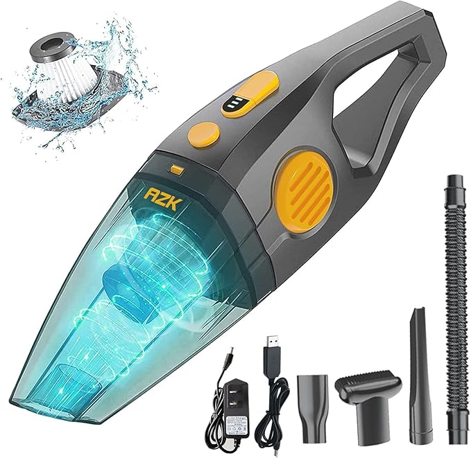 AZHZOLSK Dust Buster Upgrade Handheld Vacuum Cordless Yellow Rechargeable Handheld Vacuums 12000PA-16500PA High Power with Power Display for Car, Home, Office, Pet Hair Travel Cleaning Wet and Dry Use