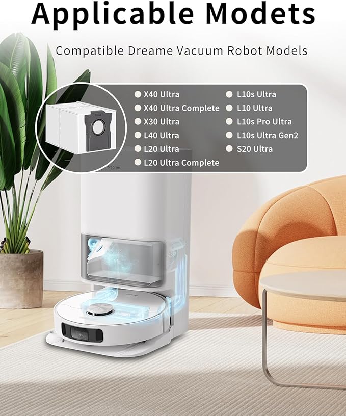 3.2L Large Disposable Dust Replacement Vacuum Bags for Dreame X40 Ultra/X30 Ultra/L40 Ultra/Robot Vacuum,Dirt Disposable Replacement Vacuum Bag (X40 Ultra Dust Bag x18)