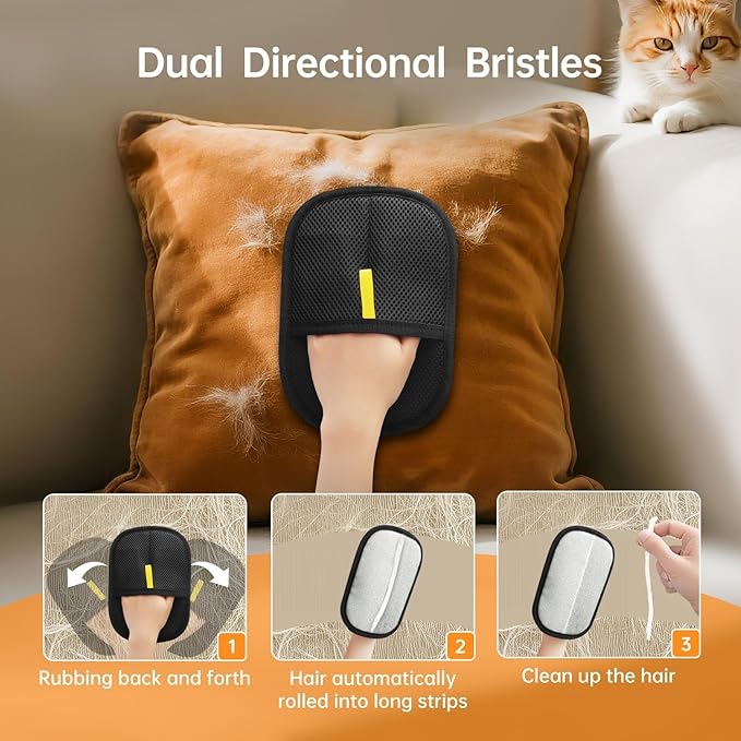 2 Pcs Pet Hair Removal Gloves Brush, Reusable Cat Dog Electrostatic Hair Remover Grooming Glove Tool