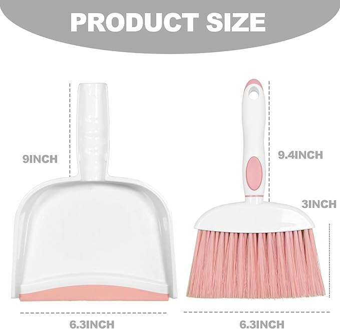 NBGYTECH Mini Broom and Dustpan Set Small Broom with Dustpan Combo Set Portable Cleaning Tools for Home Office RV Learning Camping (White+Pink)