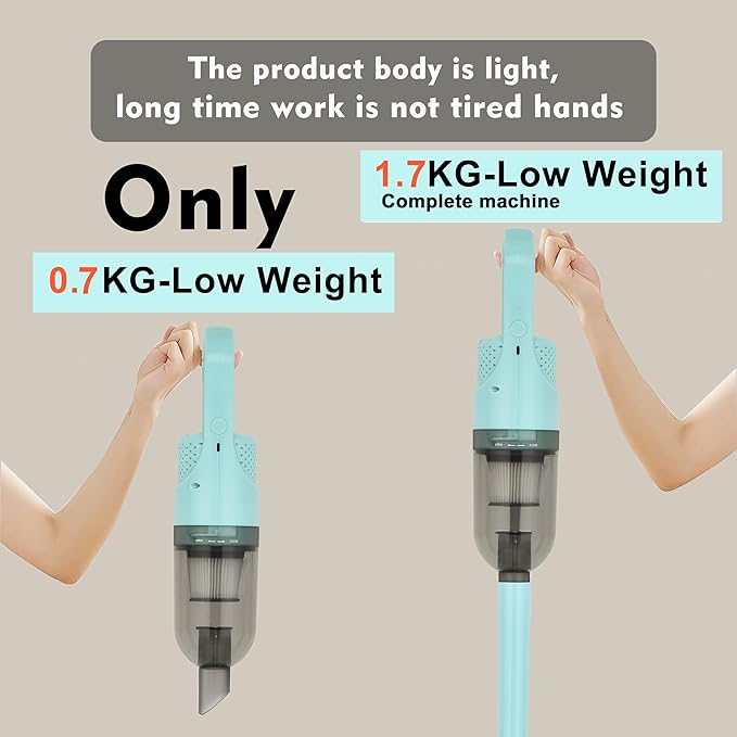 SIPPON 6-in-1 Lightweight Stick Vacuum Cleaner with 100W Powerful Motor, Mini Portable Household Handheld Vacuum Cleaner for Domestic Hard Floors, Carpets and Pet Hair(Green Cordless with Plug)