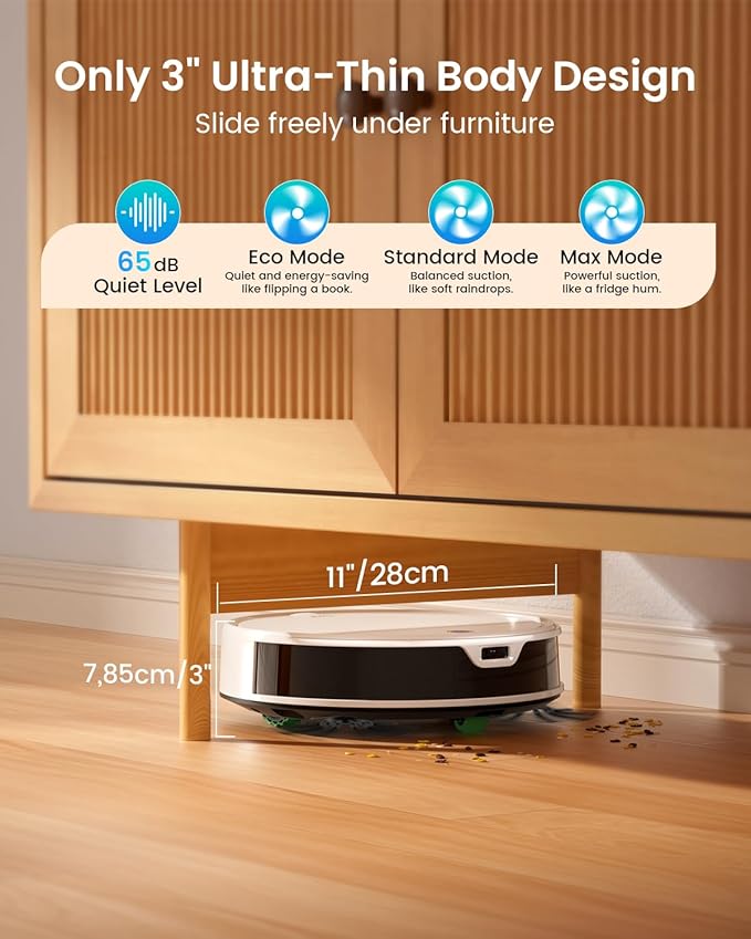 OKP Robot Vacuum and Mop Combo K5 Ultra Small Robotic Cleaner with ToF LiDAR Navigation, 6000pa Suction, WiFi/App/Alexa Control, 170min Runtime, 500ML Dust Box, Ideal for Pet Hair and Home