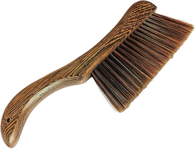 Hand Broom Brush, Dust Brush for Cleaning, Wood Block Hand Brush, Soft Bristle Cleaning Brush for Car Bed Furniture Clothes Garden Couch Draft (Curved Handle)