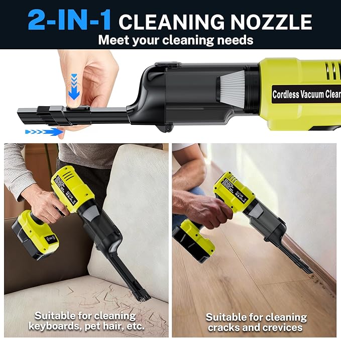 YEX-BUR Cordless Handheld Vacuum for Ryobi 18V Battery(Tool Only), 240W Powerful Car Vacuum with Brushless Motor, 3-Speed, 5 Filters, Portable Vacuum Cleaner for Home Office Car Pet
