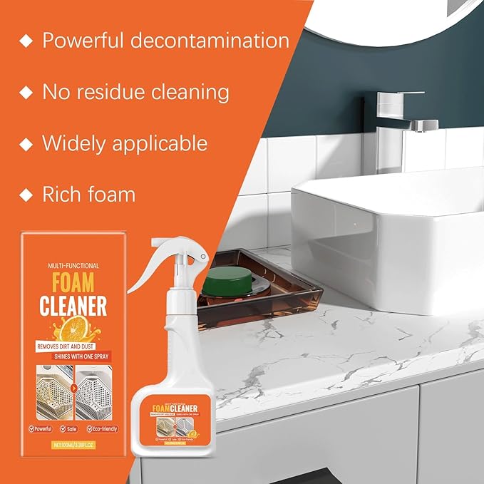 Multi Functional Foam Cleaner, 3.38 Fl Oz Multipurpose Foam Cleaner Spray, Kitchen Heavy Duty Cleaner Spray, No Rinse Foaming Formula Cleaning Tools for Stoves, Pots, Countertops and Appliances (2)