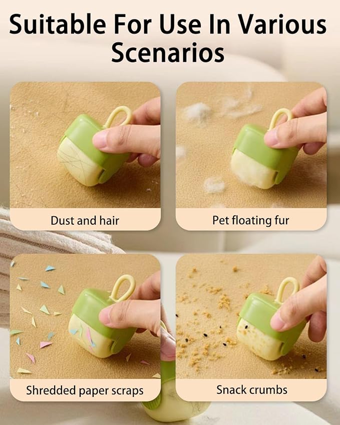 2Pcs Mini Lint Remover Roller, Reusable Lint Gel Roller, Washable Pet Dog Cat Hair Remover for Clothing, Pet Hair, Dust, Lint, Travel and Home Use(Green+Beige)