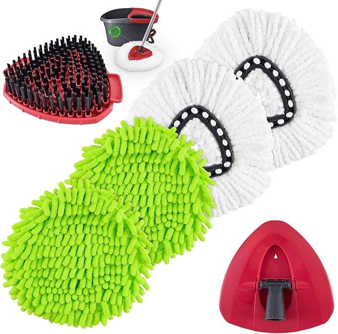 Mop Heads Replacements for Ocedar, Mop Replace Head for o Cedar Easywring 1 Tank, Spin Mop Replacement Head Mop Heads Include 4 Pack Spin Mop Refills, 1 Pack Scrubber Mop Head and 1 Mop Base