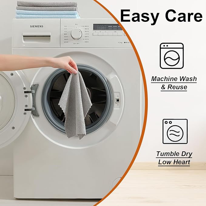 Tigona 80 Pack Microfiber Cleaning Cloth Roll,Lint Free Rags & Tear Away Reusable Towels Washable Scratch,Ultra Absorbent Dish Rags(12" x 12") for Car Kitchen Home Garage-Light Gray