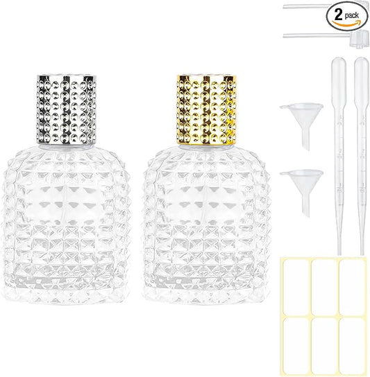 2 Pack Refillable Spray Perfume Bottles, 50ML Clear Thick Glass Empty Perfume Bottles, Perfume Atomizer Travel Cologne Sprayer Bottles