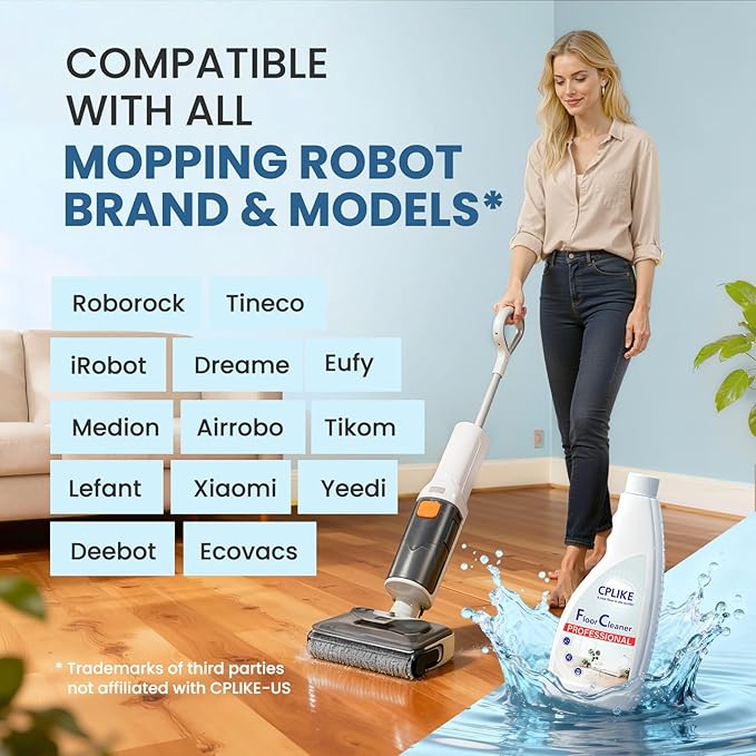 CPLIKE Floor Cleaning Solution for Mops, Compatible with Roborock (Qrevo/Q7/Q10/Saros 10R) and Other Brand Robot Vacuum and Mop Cleaner, Tea Tree Scent, 16.23 fl oz, Pack of 2