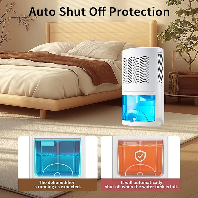 Dehumidifier for Home with Colorful Light Auto Shut Off Protection Ideal for Bedroom and Basement 2 Working Modes Daytime and Nighttime Efficient Moisture Removal System