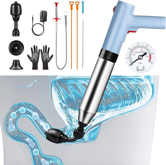WOHPW Electric Toilet Plunger - Fast Unclogging Power with High Pressure Air Technology for Clogged Toilets, Sinks, Showers, Bathtubs and Pipes, Heavy Duty Home Drain Unclogger Kit