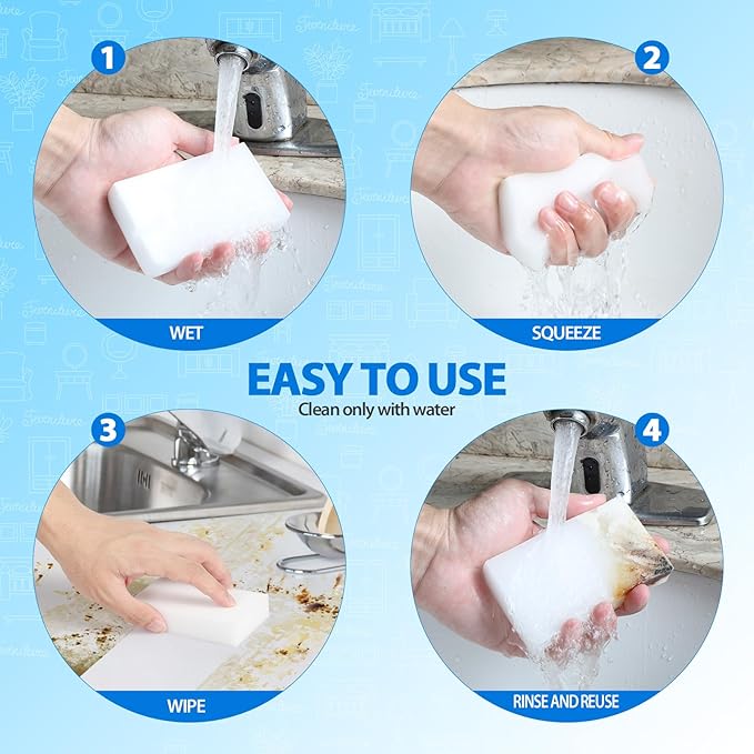 100 Pack Magic Sponges Eraser, Multi-Functional Household Cleaning Melamine Sponge Foam for Kitchen, Bathroom, Sink, Bathtub, Shoes, Wall