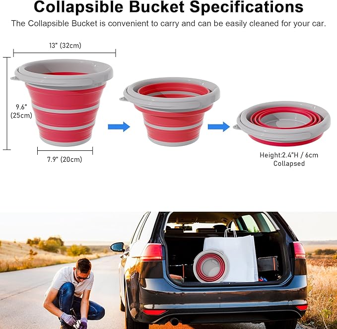 GOLDFOX Collapsible Bucket-10L (2.6 Gallon) Bucket for Cleaning with Handle-Folding Foldable Portable Plastic Water Supplies,Collapsible Bucket for Car Wash Camping Garden-Pink