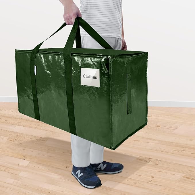 TICONN 4 Pack Extra Large Moving Bags with Zippers & Carrying Handles, Heavy-Duty Storage Tote Moving Boxes for Space Saving (4 Pack, Olive)