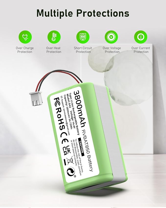 3800mAh RVBAT850 Battery, Battery Replacement for Shark Vacuum, Suitable for Rvbat850 Shark Ion-battery R75, RV761, RV850C, RV1000S, RV1100VL, RV101AE, UR1000SR, RV700_N, RV720_N(2-Prong Connector)