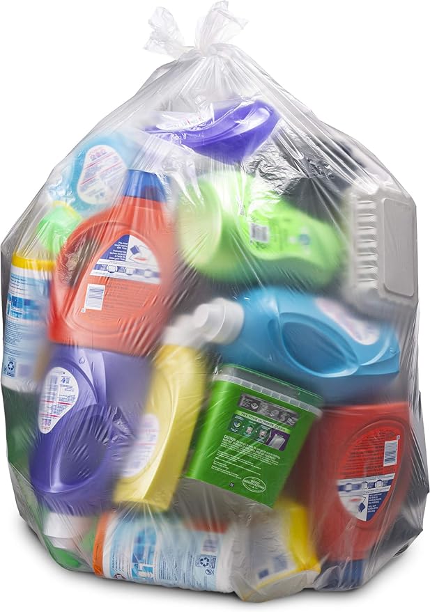 Veska 65 Gallon Clear Trash Bags, (50 Bags w/Ties) Clear Recycling Plastic Garbage Bags. 60 Gallon, 64 Gallon, 65 Gallon Trash Bags