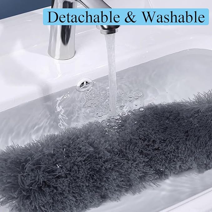 TopHomer Fiber Feather Duster with Stainless Steel Extendable Pole, Ceiling Fan Cleaner for Cobwebs High Ceiling Fan, Interior Roof, Wet & Dry Use (Model A)
