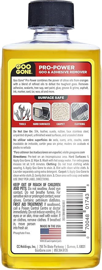 Goo Gone Pro Power Adhesive Remover | Removes Stickers, Goo, Tar, Grease, Great on Tools | Surface Safe, Fresh Citrus Scent - 2 Pack with Scraper Tool, Sticker Lifter