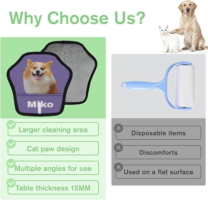 XIOBODR Personalized Pet Hair Remover Glove for Dogs & Cats - Custom Photo & Name Magic Brush for Dog Cat Hair Removal, Reusable Electrostatic Pet Hair Gloves for Furniture Carpet Couch, Photo Purple