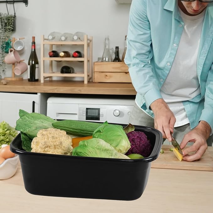 3-Pack 16 Quart Plastic Wash Basins, Rectangular Dishpan Tub, Black