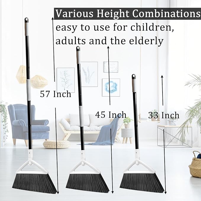 Szjyhqy 4 Pack Outdoor Indoor Broom, Brooms for Sweeeping Indoor, Heavy-Duty Kitchen Broom with Long Pole, Angle Broom White for Garages Restaurant Courtyard Office Slidewalk Lobby Sweep Dust