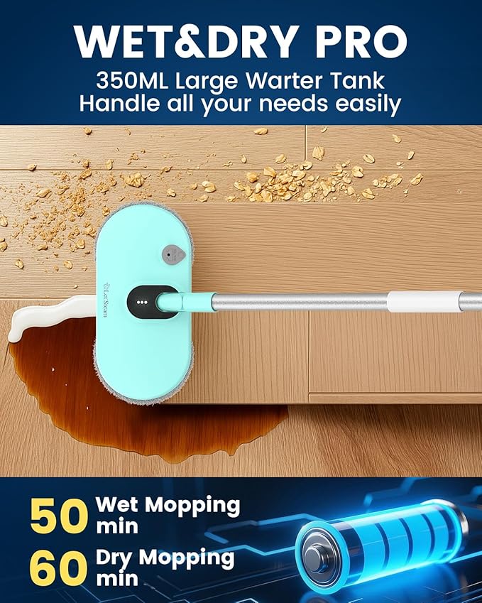 Cordless Electric Mop,Dual-Motor Powerful Spin Mop with Led Headlight&Water Spray,2600mAh Battery Rechargeable Floor Scrubber with 350ml Water Tank for Floor Cleaning