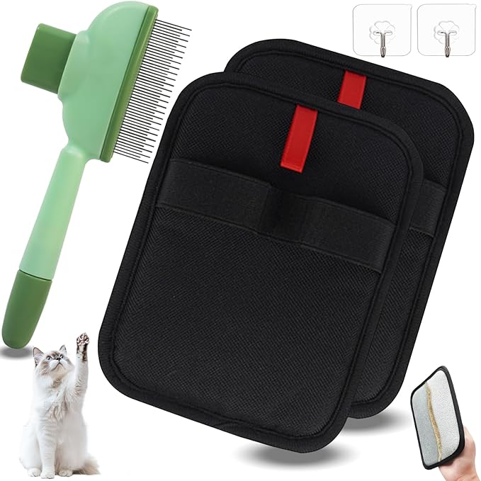 QTOETUII Pet Hair Removal Glove, Magic Brush Pet Hair, Cat Comb, Washable Reusable Dogs Cats Hair Gloves for Furniture, Bed, Sheets, Couch, Clothes, Carpet, Car Seat, Pet Grooming, Curtain (2PCS)