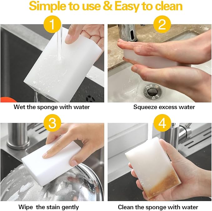 SUBCULTUREPICK 100 Pack Magic Sponge Eraser, Melamine Sponges Foam Pads in Bulk, Multi-Functional Household Cleaning Sponges for Kitchen, Furniture, Bathtub, Bathroom, Wall Cleaner, Shoes Cleaning
