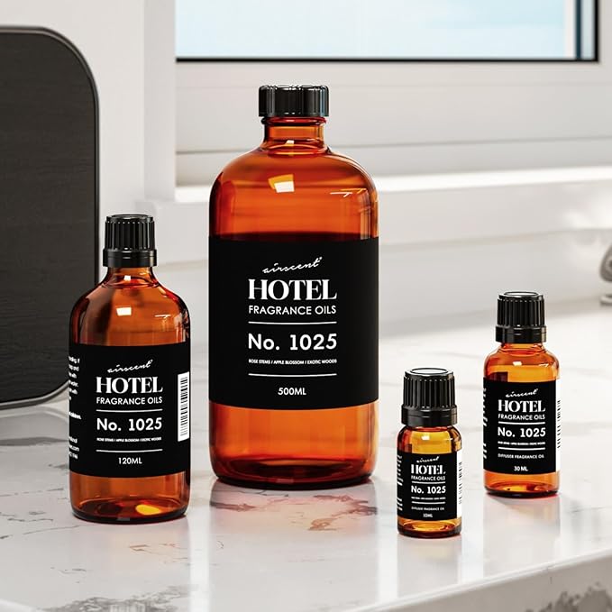 AirScent Hotel Diffuser Oil No. 1025 - Rose Stems Apple Blossom Exotic Woods - Hotel Scent Dupe Premium Fragrance Oil for Ultrasonic and Waterless Diffusers and Crafting - 10 mL, 0.34 fl oz Bottle