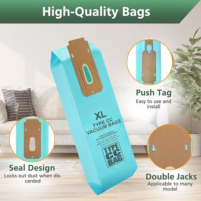 12 Packs Vacuum Bags for Oreck Type CC, Compatible with All Oreck XL Upright Vacuum Cleaner - Replaces Part # CCPK8DW