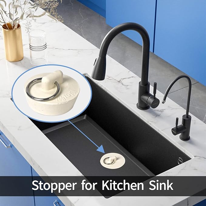 6 Pieces Rubber Sink Stopper, Drain Stopper Bath Tub Stopper with Pull Ring, Kitchen Drain Plug Sink Plug, Bathroom Bath Plugs, 6 Sizes（White）
