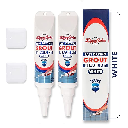 ZippySolve Tile Grout, Repair Kit, 2 Pack Grout Filler, Restore & Renew Tile Joints Line, Fast Drying Grout Paint Squeeze Tube for Bathroom Shower Kitchen Floor, Waterproof (17.6 oz, White)