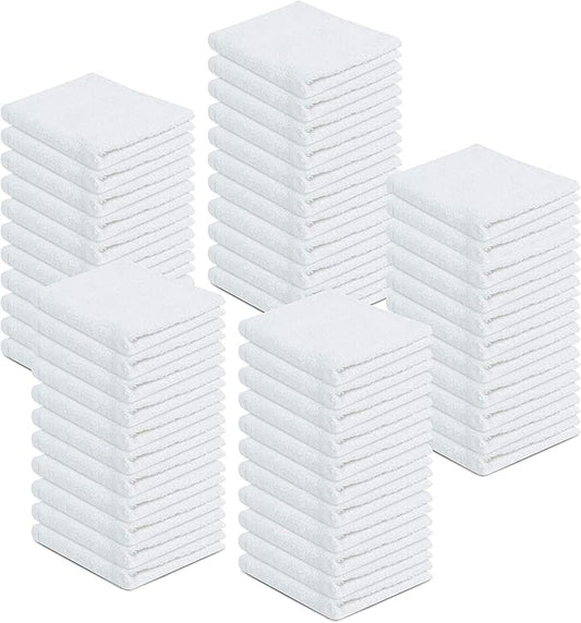 100% Cotton Terry Towels Cleaning Cloths Pack of 100 (12 x 12 Inches) White Cotton Terry Cloth Bar Rags White Bar Towels, Multipurpose High Absorbent Terry Towels for Cleaning Auto Detailing Painting