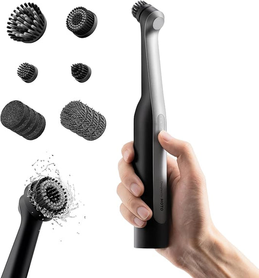 HOTO Wand™ Cordless Spin Scrubber, Electric Rechargeble Grout Cleaning Brush, IPX7 Waterproof Bathroom Scrubber, 12 Replaceable Brush Heads Version Power Scrubber for Grout, Tiles, Corners, Crevices