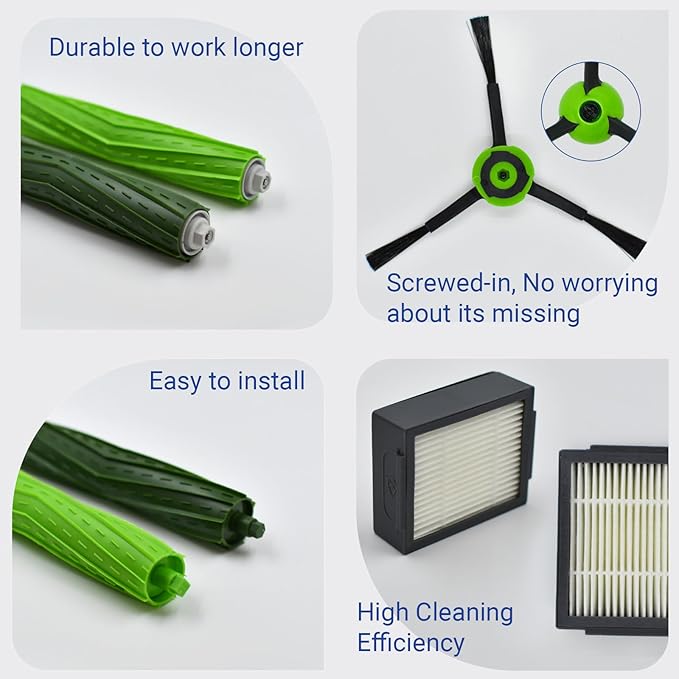 J Series Replacement Parts Accessories for iRobot Roomba J5 J5+ J6 J6+ J7 J7+ J8 J8+ J9 J9+ Robotic Vacuum Cleaner Attachment Kit, 1 Main Brush, 5 Black Side Brush, 5 Filter (Not for Combo j7+/j9+)