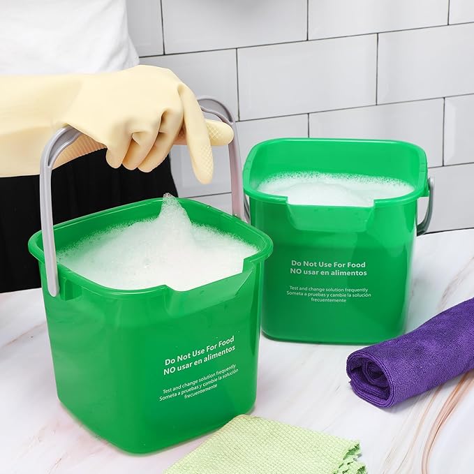 Lallisa 12 Pcs 3 Quart Cleaning Bucket Small Sanitizing Square Bucket Detergent Pail for Home Office Commercial Restaurant Kitchen Bathroom School (Green)