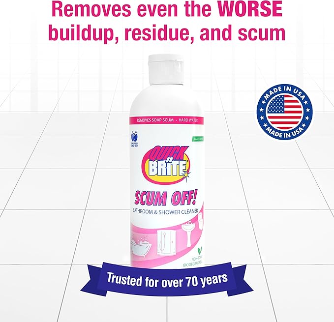 Quick ‘n Brite Scum Off Shower Cleaner - No Scrub, No Harsh Chemical Daily Shower Cleaner, Multi-Surface All-Purpose Cleaner 64 Oz (Packaging May Vary) Pack of 2